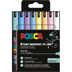 Uni POSCA paintmarker PC-1MR, 0,7 mm, etui van 8 stuks in geassorteerde zachte kleuren