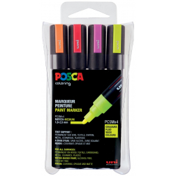Uni POSCA paintmarker PC-5M, 1,8 - 2,5 mm, etui van 4 stuks in geassorteerde fluo kleuren