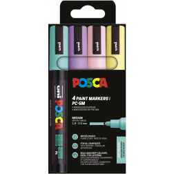 Uni POSCA paintmarker PC-5M, 1,8 - 2,5 mm, etui van 4 stuks in zachte kleuren