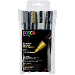 Uni POSCA paintmarker PC-5M, 1,8 - 2,5 mm, etui van 4 stuks in geassorteerde vanallic kleuren