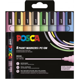Uni POSCA paintmarker PC-5M, 1,8 - 2,5 mm, etui van 8 stuks in pastelkleuren
