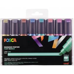 Uni POSCA paintmarker PC-8K, 8 mm, etui van 8 stuks, in geassorteerde metallic kleuren