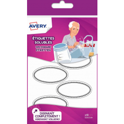 Avery Family ovale oplosbare etiketten, ft 5,5 x 3 cm, ophangbare etui met 18 etiketten