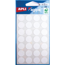 Agipa ronde etiketten in etui diameter 15 mm, wit, 196 stuks, 28 per blad