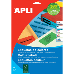 Apli Gekleurde etiketten ft 105 x 37 mm (b x h), geel, 320 stuks, 16 per blad (1595)