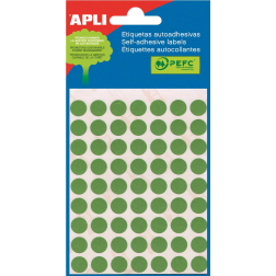 Apli ronde etiketten in etui diameter 10 mm, groen, 315 stuks, 63 per blad (2054)