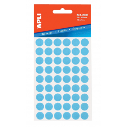 Apli ronde etiketten in etui diameter 13 mm, blauw, 175 stuks, 35 per blad (2056)