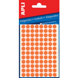 Apli ronde etiketten in etui diameter 8 mm, fluo oranje, 288 stuks, 96 per blad (2080)