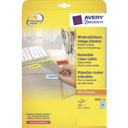 Avery afneembare gekleurde etiketten ft 63,5 x 33,9 mm (b x h), 480 stuks, 24 per blad, blauw