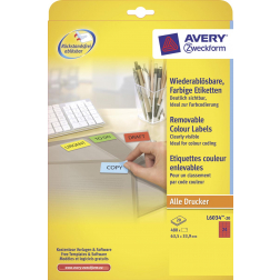 Avery afneembare gekleurde etiketten ft 63,5 x 33,9 mm (b x h), 480 stuks, 24 per blad, rood