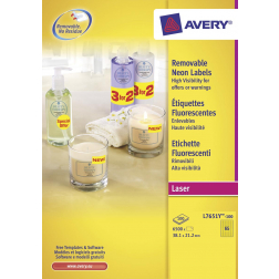 Avery afneembare neon etiketten ft 38,1 x 21,2 mm (b x h), doos van 100 blad, 6500 stuks, neongeel