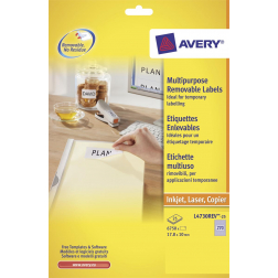 Avery L4730REV-25 afneembare etiketten ft 17,8 x 10 mm (b x h), 6.750 etiketten, wit