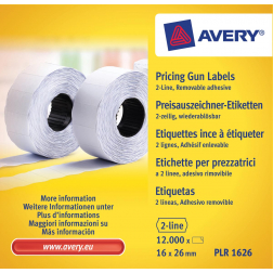 Avery PLR1626 etiketten voor prijstang non-permanent, ft 26 x 16, 12 000 etiketten, wit