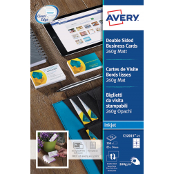 AVERY visitekaarten voor inkjet Quick&Clean mat, 200 kaartjes, 260 g/m²