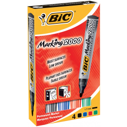 Bic permanent marker 2000, doos met 4 stuks in geassorteerde kleuren