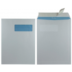 Bong enveloppen ft 230 x 310 mm met venster met stripsluiting, wit, doos van 250 stuks