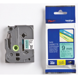 Brother TZe tape voor P-Touch 9 mm, zwart op groen