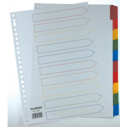 Class'ex tabbladen wit, 23-gaatsperforatie, 10 gekleurde tabs