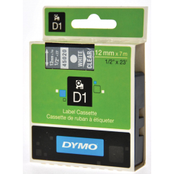 Dymo D1 tape 12 mm, wit op transparant