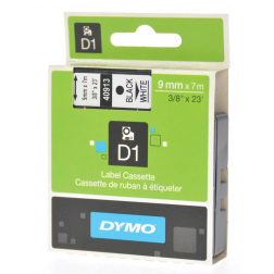 Dymo D1 tape 9 mm, zwart op wit