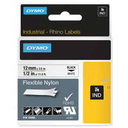 Dymo RHINO flexibele nylontape 12 mm, zwart op wit