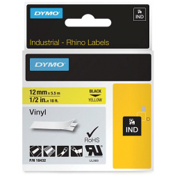 Dymo RHINO vinyltape 12 mm, zwart op geel