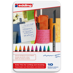 Edding viltstift e-1200 10 stiften in geassorteerde kleuren in een metalen doos