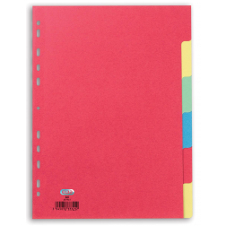 OXFORD tabbladen, formaat A4, uit karton, onbedrukt, 11-gaatsperforatie, geassorteerde kleuren, 6 tabs