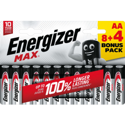 Energizer batterijen Max AA, blister van 8 stuks + 4 stuks gratis