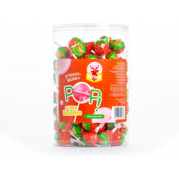 Hirsch Super Bubble Lolly Strawberry, 100 stuks, pot van 1,7 kg