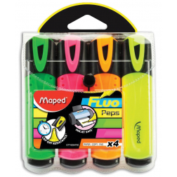 Maped markeerstift Fluo'Peps Classic etui van 4 stuks: geel, oranje, roze en groen