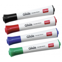 Nobo Glide whiteboardmarker, pak van 4 stuks, geassorteerde kleuren, op blister