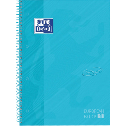 Oxford School Touch Europeanbook spiraalblok, ft A4+, 160 bladzijden, geruit 5 mm, pastel blauw