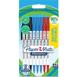 Paper Mate balpen Kilometrico, medium, blister van 8 stuks, assorti