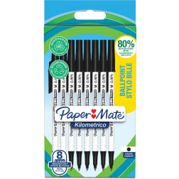 Paper Mate balpen Kilometrico, medium, blister van 8 stuks, zwart