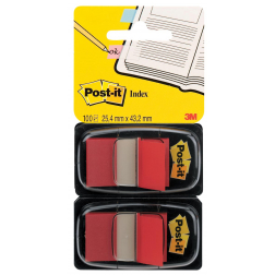 Post-it index standaard, ft 24,4 x 43,2 mm, houder met 2 x 50 tabs, rood