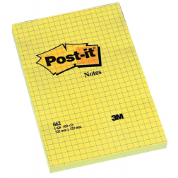 Post-it Notes, ft 102 x 152 mm, geel, geruit, blok van 100 vel