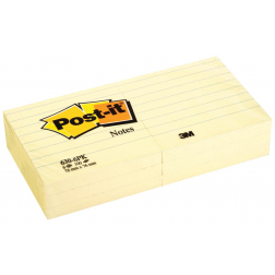 Post-it Notes, ft 76 x 76 mm, geel, gelijnd, blok van 100 vel