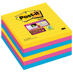 Post-it Super Sticky notes XL Carnival, 90 vel, ft 101 x 101 mm, gelijnd, assorti pak van 6 blokken