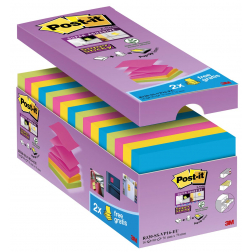 Post-it Super Sticky Z-notes, 90 vel, ft 76 x 76 mm, doos van 14 + 2 gratis, geassorteerde kleuren