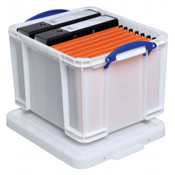 Really Useful Box opbergdoos 35 liter, wit met blauwe handvaten