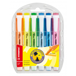 STABILO swing cool markeerstift, plastic etui van 6 stuks in geassorteerde kleuren