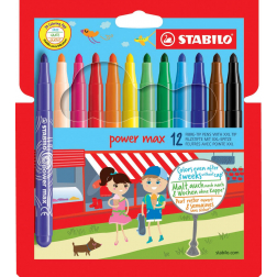 STABILO power max viltstift, etui van 12 stuks in geassorteerde kleuren