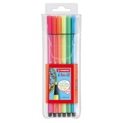STABILO Pen 68 Neon, etui van 6 stiften in geassorteerde kleuren