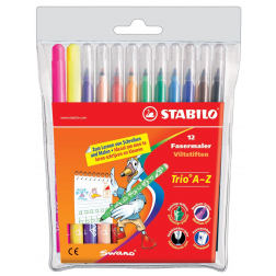 STABILO Trio A-Z viltstift, etui van 12 stuks in geassorteerde kleuren