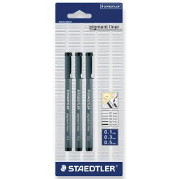 Staedtler fineliner Pigment Liner blister van 3 stuks: 0,1; 0,3 en 0,5 mm