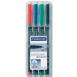 Staedtler Lumocolor 318, OHP-marker, permanent, 0,6 mm, box van 4 stuks in geassorteerde kleuren