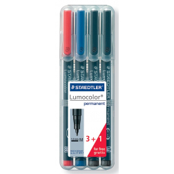 Staedtler Lumocolor 317, OHP-marker, permanent, 1,0 mm, box van 4 stuks in geassorteerde kleuren