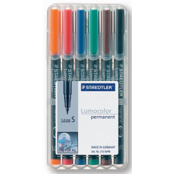 Staedtler Lumocolor 313 OHP-marker, permanent, 0,4 mm, etui van 6 stuks, assorti