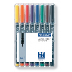 Staedtler Lumocoler 313, OHP-marker, permanent, 0,4 mm, etui van 8 stuks in geassorteerde kleuren